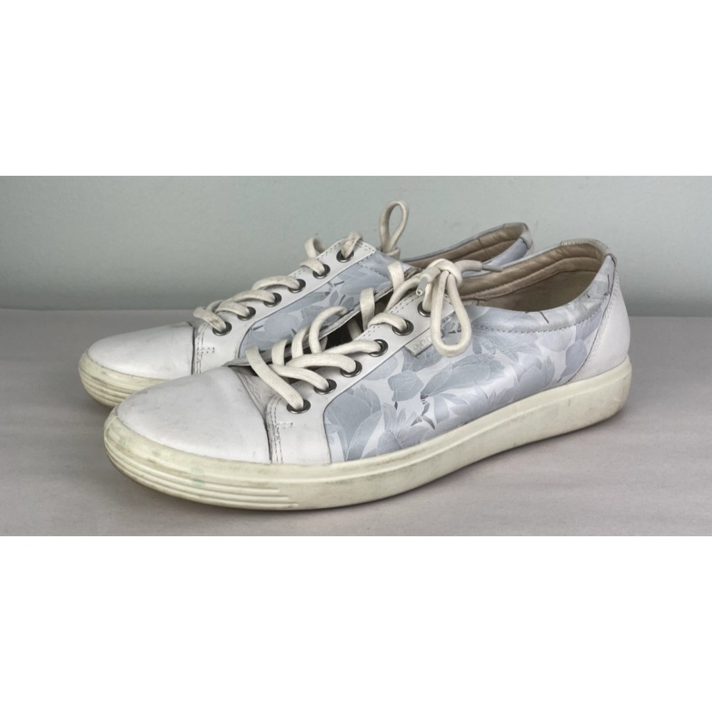 Ecco Shoes Womens 9 Sneaker Lace Up Blue Floral Soft 7 Leather Casual Low Top